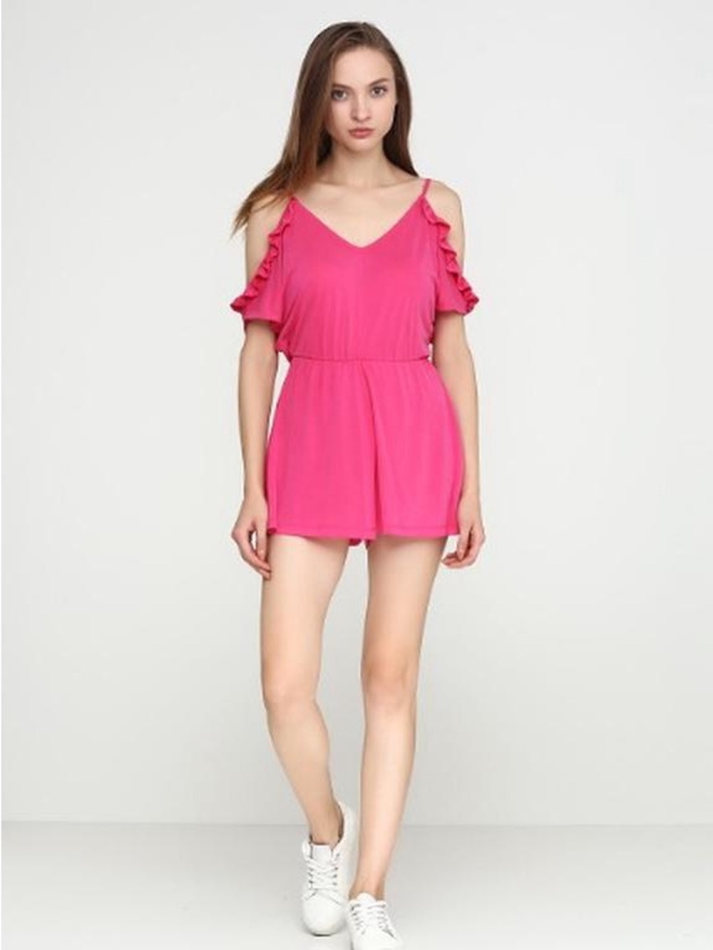 Bershka Hot Pink Cold-Shoulder Romper - NWOT- small